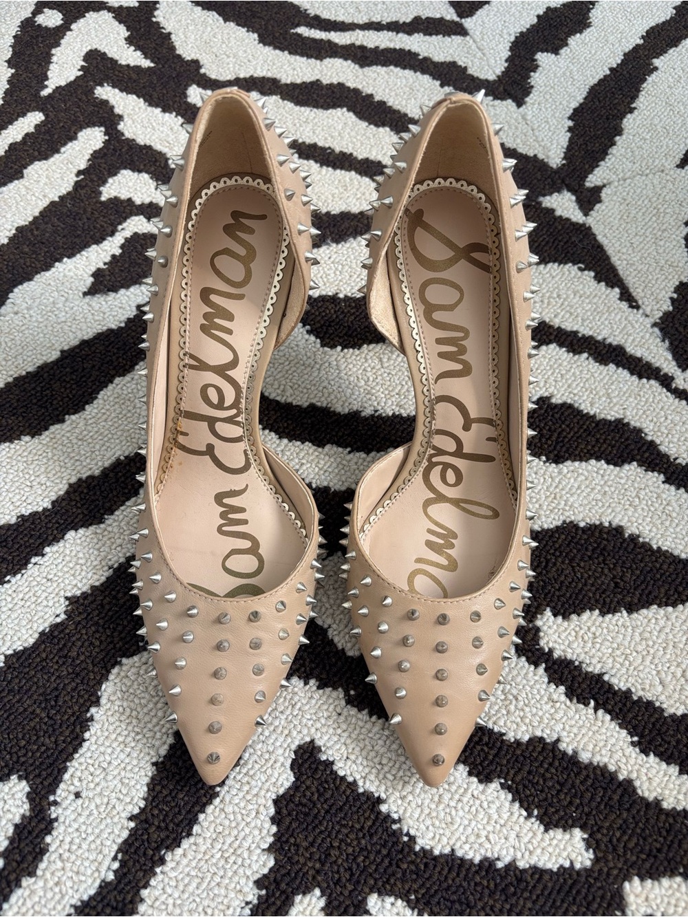 Sam Edelman Nude Spiked Pointed-Toe Stiletto